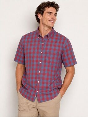 J.Crew Men’s Short Sleeve Plaid Button Down Shirt Red Blue Size Large